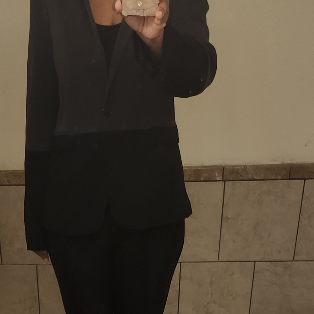 Gray and black color block blazer